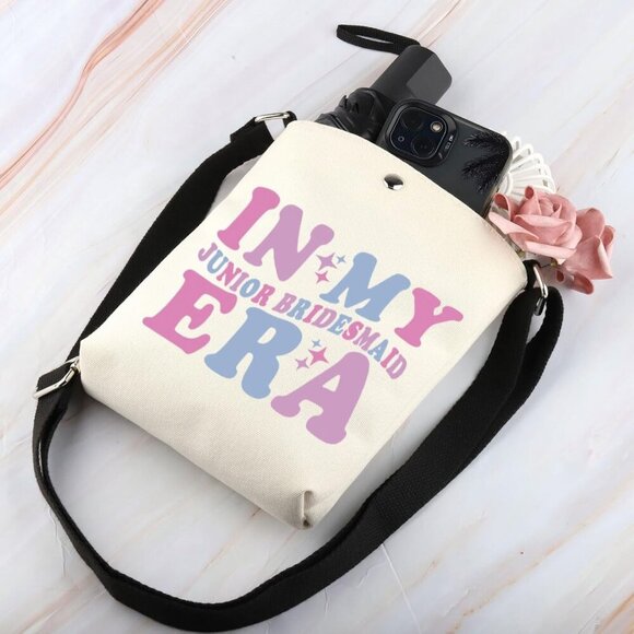 Junior Bridesmaid Gift Canvas Crossbody Bag Personalized Wedding Proposal - Picture 4 of 7